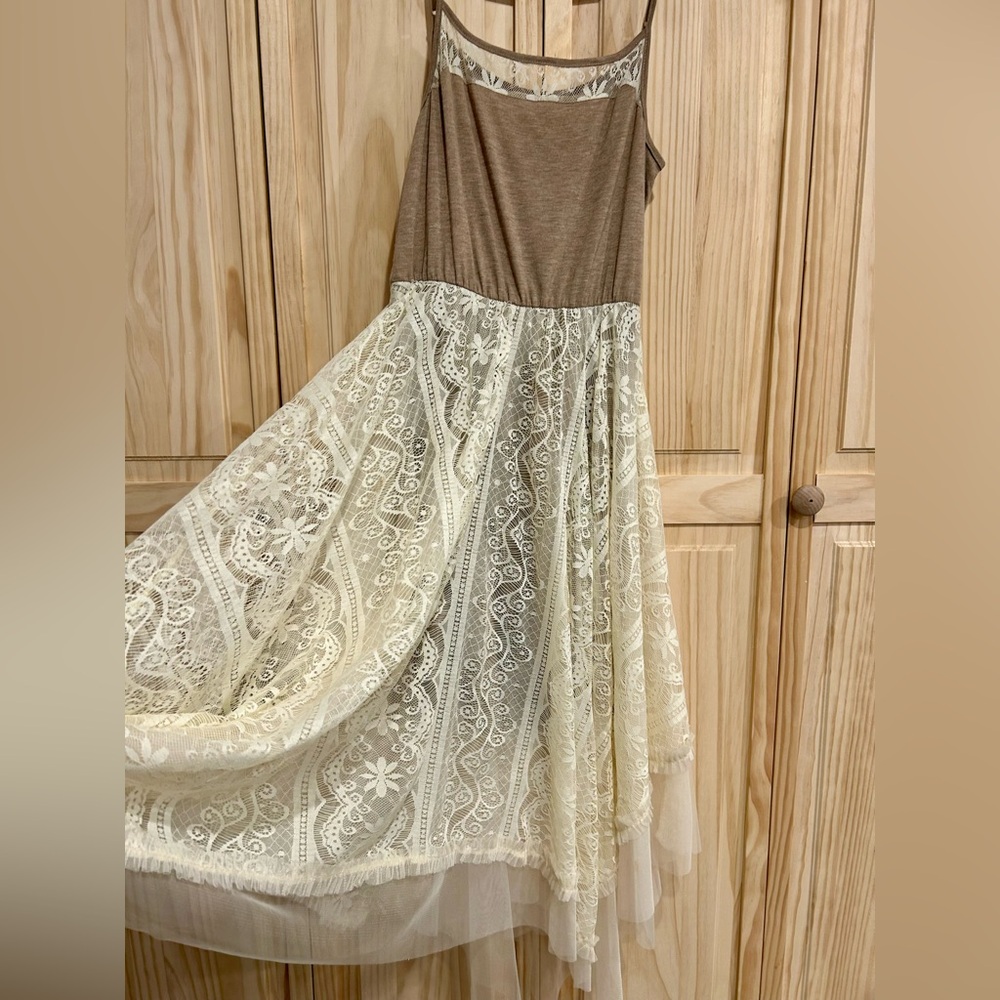 Altar'd State Cream Tulle Lace Spaghetti Strap Dress - Picture 4 of 7
